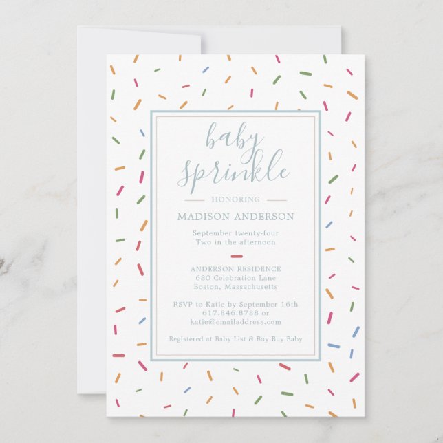 Convite Chuva de Confetes Baby Sprinkle Chã de Bebê (Frente)