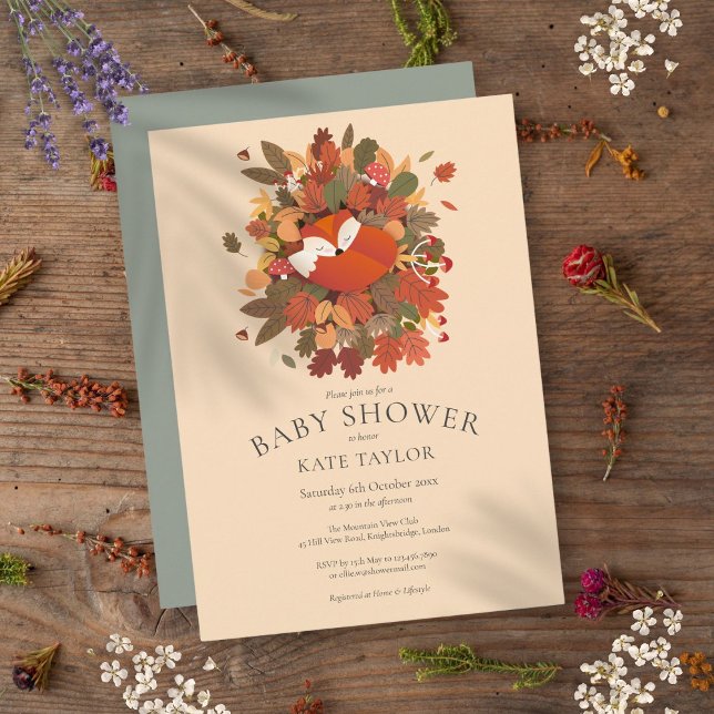Convite Chuva de Confetes Festa de Bebê Raposa Florestal R (Rustic Woodland Fox Cub Baby Shower Sprinkle Invitation)