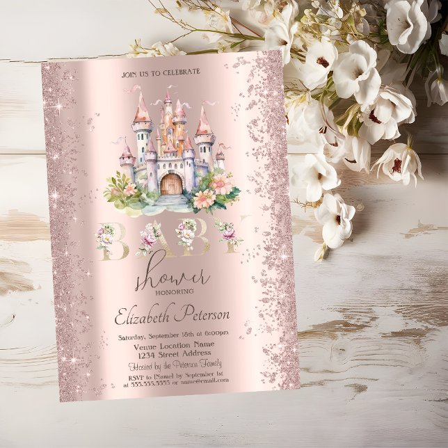 Convite Chuva de Confetes Floral Castelo Baby Shower (Criador carregado)