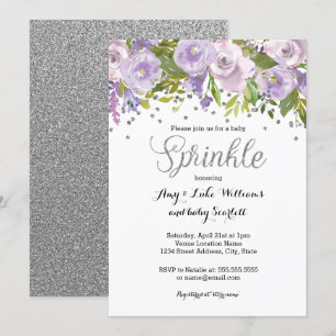 Convite Chuva de Confetes Floral Roxo Baby Shower