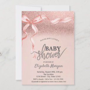 Convite Chuva de Confetes Rosa Dourado Brilho Bokeh Baby S