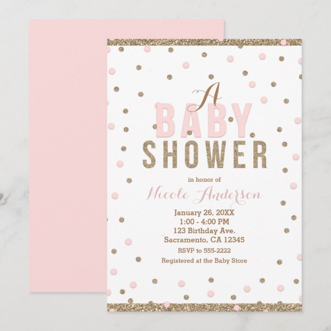 Convite Chuva de Confetes Rosa e Dourado Aniversário de Be (Frente/Verso)