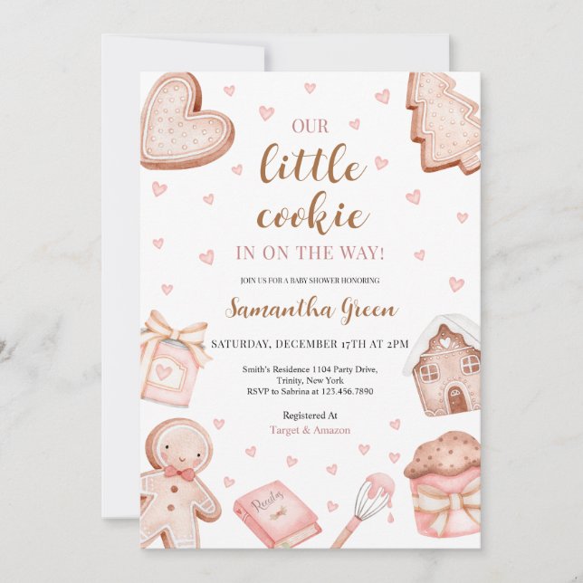 Convite Chuva de Cookies Rosa para Chás de Bebê (Frente)