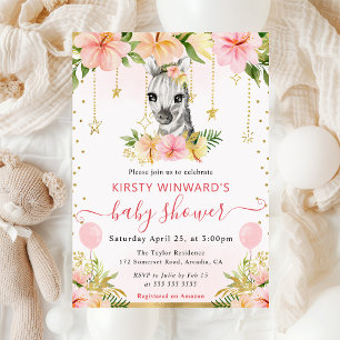 Convite Chuva de Cor Floral da Selva Zebra Baby Shower