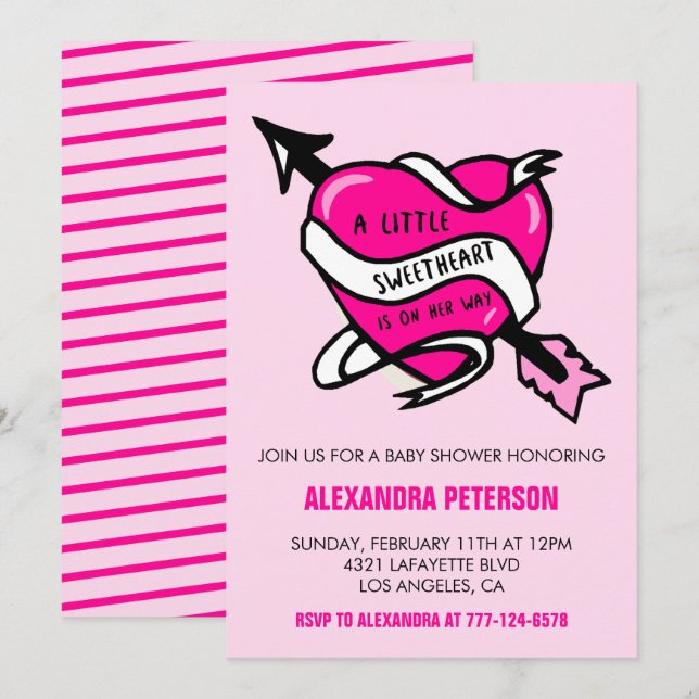 Convite Chuva de coração rosa do dia dos namorados  (Frente/Verso)