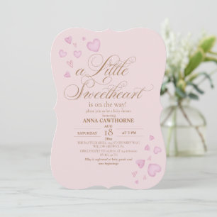 Convite Chuva de Corações Rosa Aniversário de Bebê