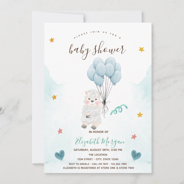 Convite Chuva de Cordeirinhos Baby Shower  (Frente)