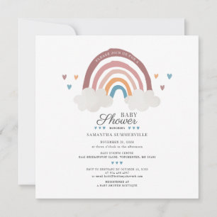Convite Chuva de Cores Água-forte Script Baby Shower