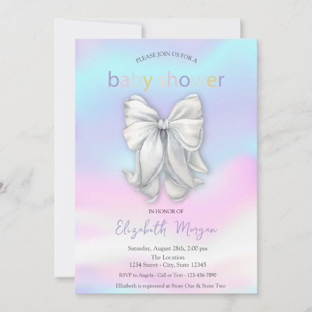 Convite Chuva de Cores Arco Holográfico Baby Shower  (Frente)