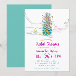 Convite Chuva de Cores Arco-íris de Abacaxi Chá de Noiva