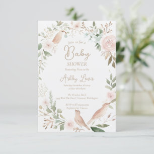Convite Chuva de cores bebê passarinho floral folhas chá d
