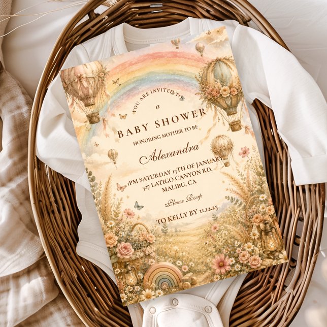 Convite Chuva de Cores Boho Chá de Bebê Elegante (Criador carregado)