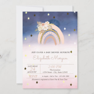 Convite Chuva de Cores Boho Flores Estrelas Baby Shower