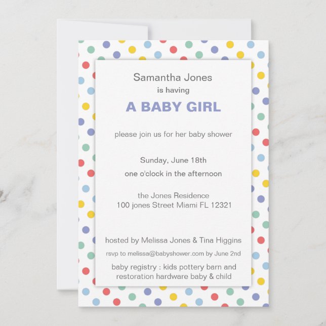 Convite Chuva de Cores com Pontos Baby Shower (Frente)
