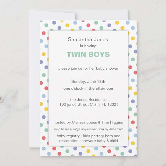 Convite Chuva de Cores com Pontos Baby Shower (Frente)