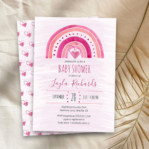 Convite Chuva de Cores Coração Aguarela Rosa Baby Shower