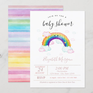 Convite Chuva de Cores em Aquarela Arco-íris Baby Shower