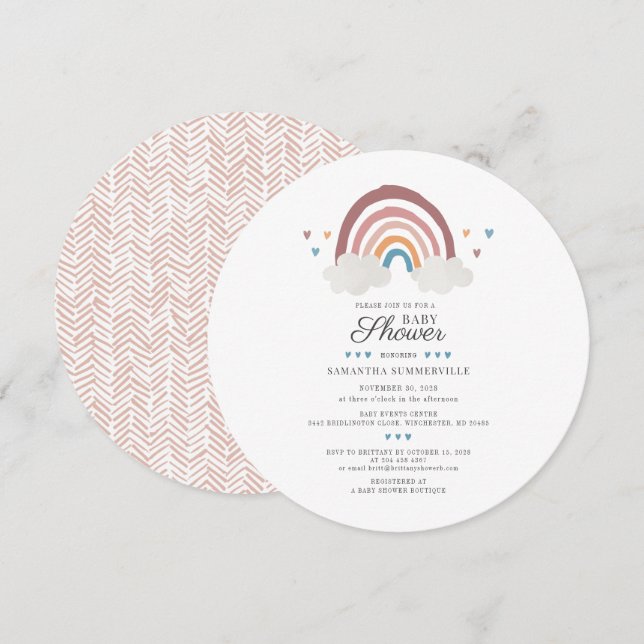 Convite Chuva de Cores em Aquarela para Chás de Bebê Elega (Frente/Verso)