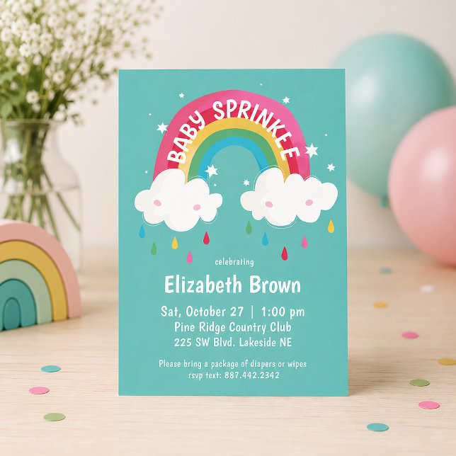 Convite Chuva de Cores Festa de Bebê Fofo (Baby Sprinkle Rainbow Invitation)