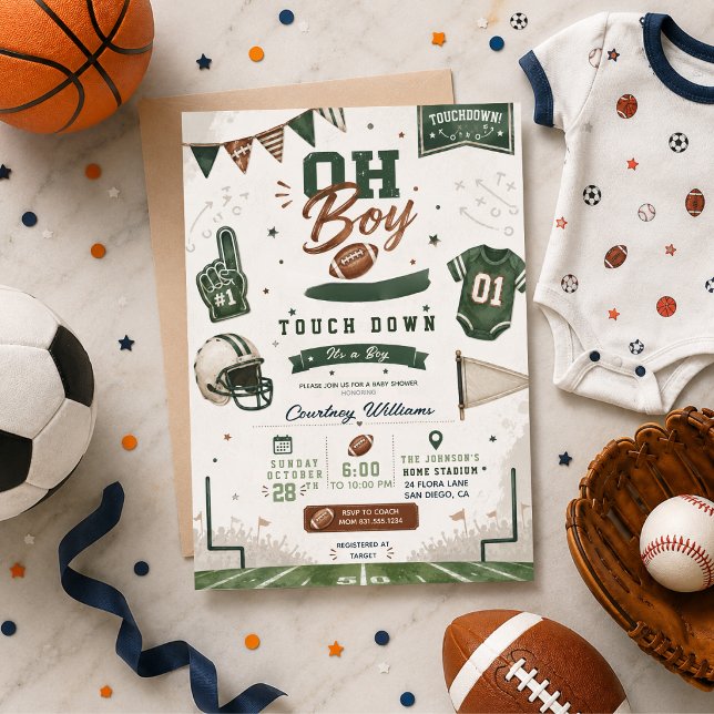 Convite chuva de cores futebol bebê shower (Criador carregado)