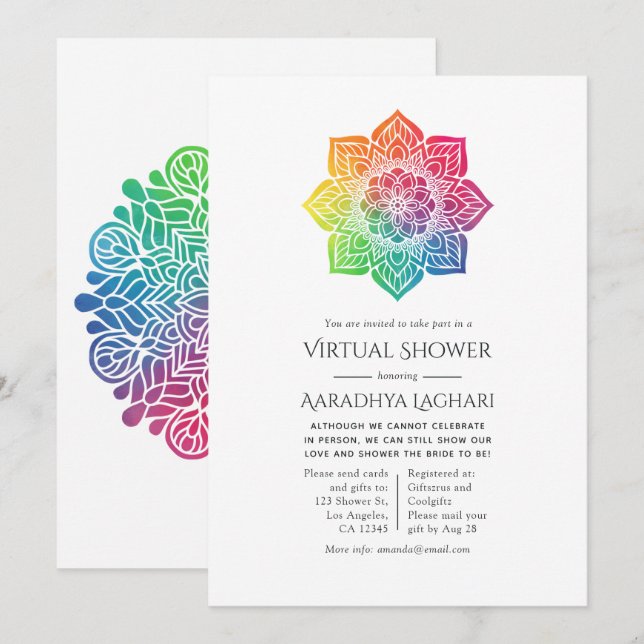 Convite Chuva de Cores Mandala Indiana Virtual (Frente/Verso)