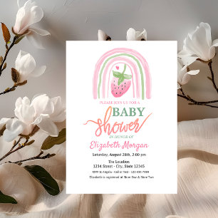 Convite Chuva de cores Morango Baby Shower em Aquarela  