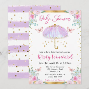 Convite Chuva de Cores Roxo Dourado Primavera Guarda-Chuva