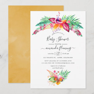 Convite Chuva de cores tropical de verão no estilo aquarel