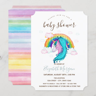 Convite Chuva de Cores Unicórnio Listras Arco-Íris Baby Sh