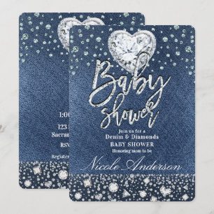 Convite Chuva de Diamantes Blue Jean Denim & Brilho Baby S