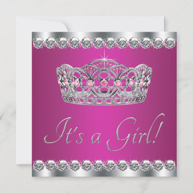 Convite Chuva de Diamantes Rosa Bebê Princesa (Frente)