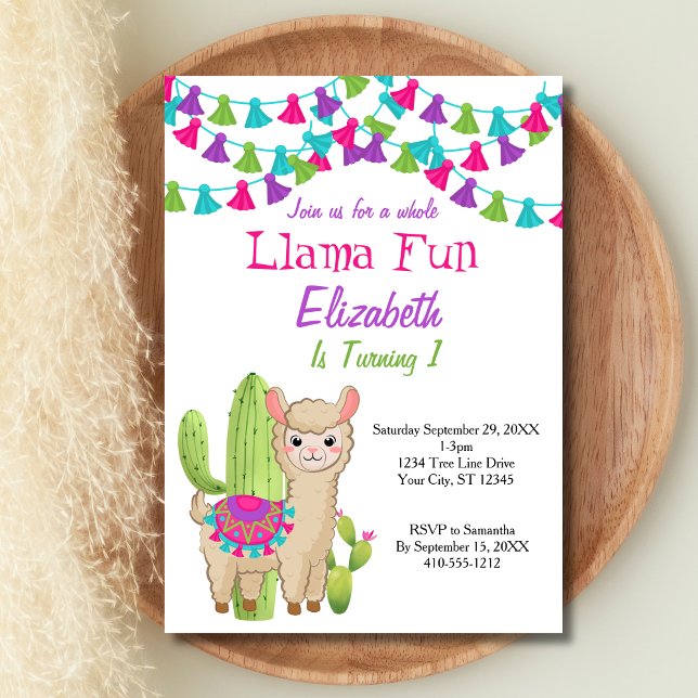 Convite Chuva de Diversão com Llama Rosa Roxo Cactus Chá d (Llama Fun Baby Shower invitation. Printed or Digital Download.)
