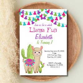 Convite Chuva de Diversão com Llama Rosa Roxo Cactus Chá d