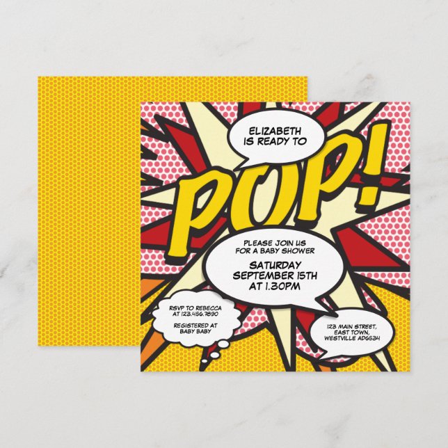 Convite Chuva de Diversão Moderna para Bebê - Comic (Frente/Verso)