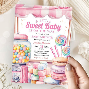 Convite Chuva de Doces Baby Shower Menina Rosa Doce