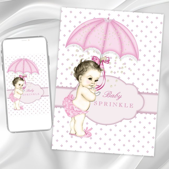 Convite Chuva de Doces para Bebê Menina Rosa (Cute sprinkle baby shower invitation. Instant download and printed invitations available.)