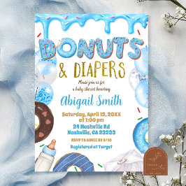 Convite Chuva de Donuts e Fraldas Azul baby shower