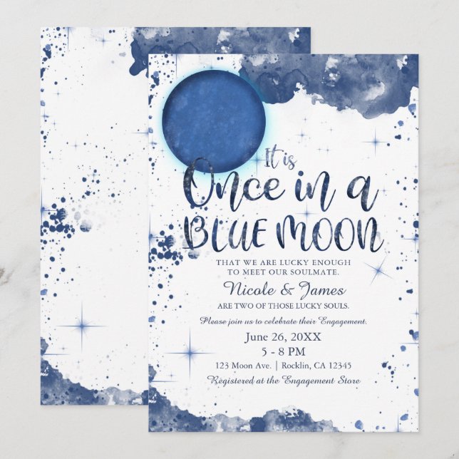 Convite Chuva de Engajamento Aguarela Lua Azul (Frente/Verso)