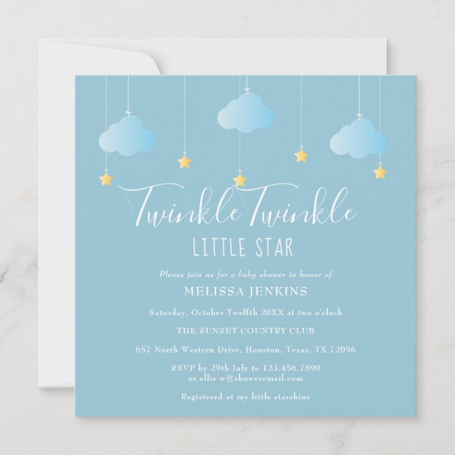 Convite Chuva de Estrelas Baby shower / Chás de Bebê (Frente)