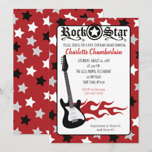 Convite Chuva de Estrelas Bebê Balanço de Guitarra Rock Ve