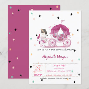 Convite Chuva de Estrelas, Carruagem, Baby Shower Princesa
