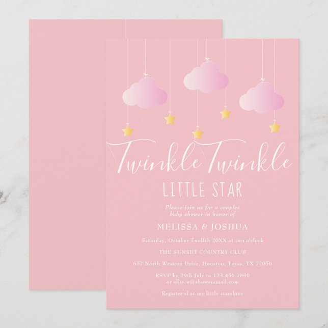 Convite Chuva de Estrelas Casal Chá de Bebê (Frente/Verso)