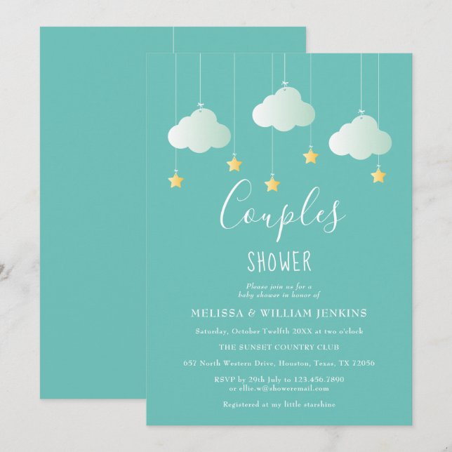 Convite Chuva de Estrelas Casal Chá de Bebê (Frente/Verso)