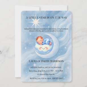 Convite Chuva de Estrelas Celestiais em Aquarela Azul para