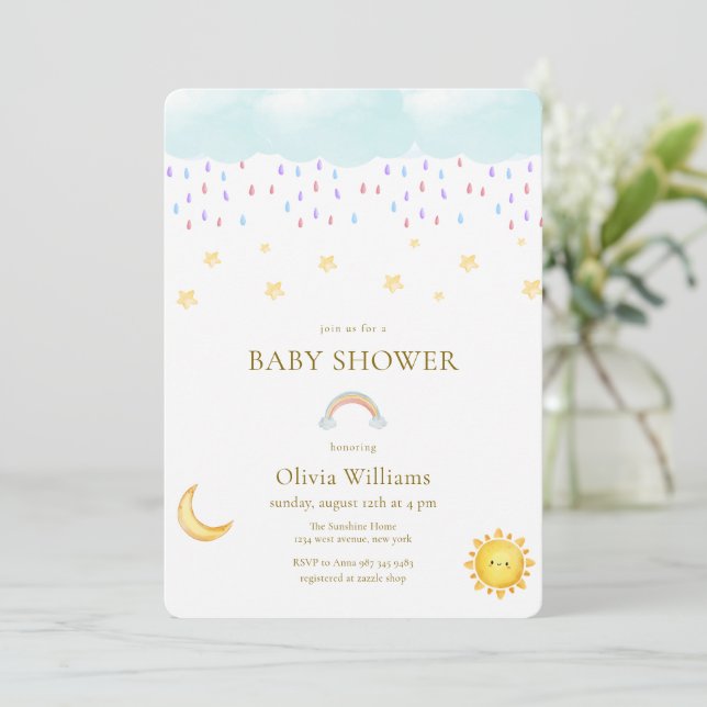 Convite Chuva de Estrelas Coloridas no Banho do Bebê (Em pé/Frente)