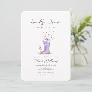 Convite Chuva de Estrelas de Flores de Botas Roxas Baby Sh