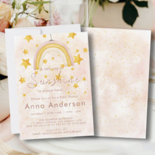 Convite Chuva de Estrelas Douradas Arco-Íris Boho Chuveiro
