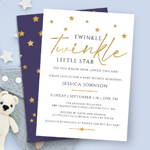Convite Chuva de Estrelas Douradas Baby Shower