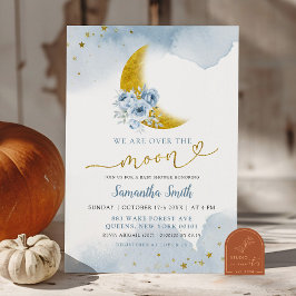 Convite Chuva de Estrelas e Lua Azul Baby Shower