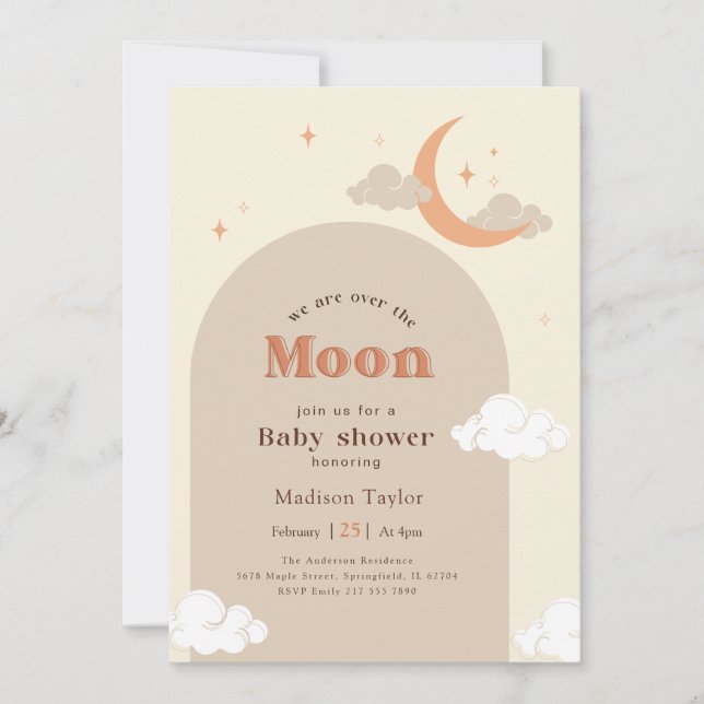 Convite Chuva de Estrelas e Lua Baby Shower (Frente)